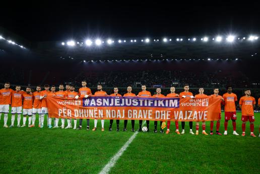 Football clubs of Tirana and Partizani supported the 16 days campaign during their derby at Air Albania Stadium in Tirana.