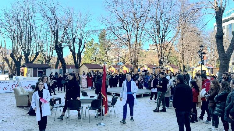 A public space in Shkoder used as a scene to run flash mobs, street theaters, paint exhibitions and mural art to call the attention of the community to support children’s journey away from crime.